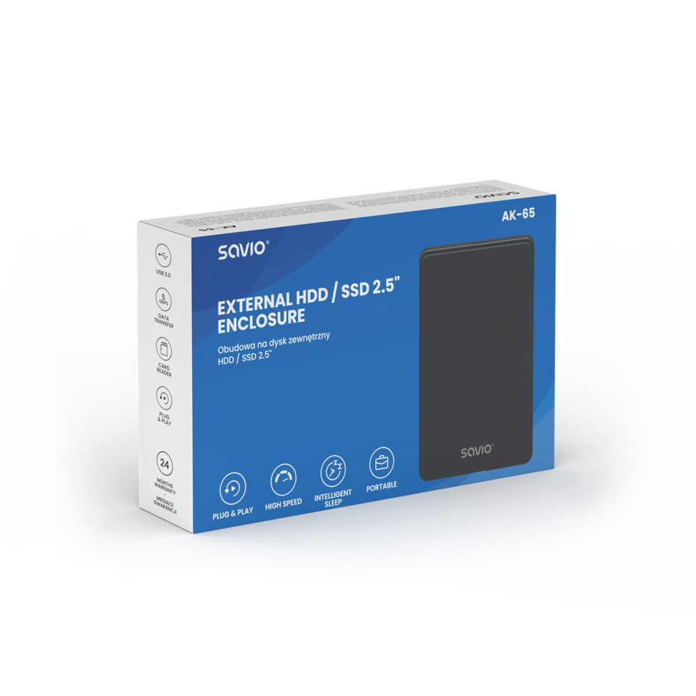 Kuti e jashtme Savio AK-65, për HDD SSD 2.5", USB, e zezë