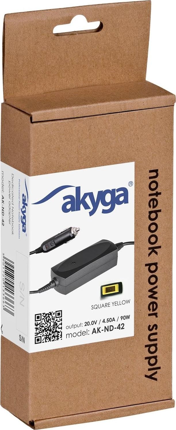 Полнач за автомобил за лаптоп Akyga AK-ND-42, 90W, 20V 4.5A, Slim Tip