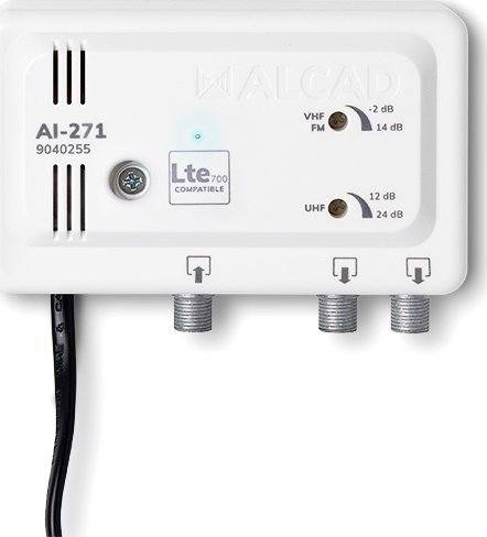 Përforcues antene Alcad AI-271, TV FM deri 698 MHz, 2 dalje, gri