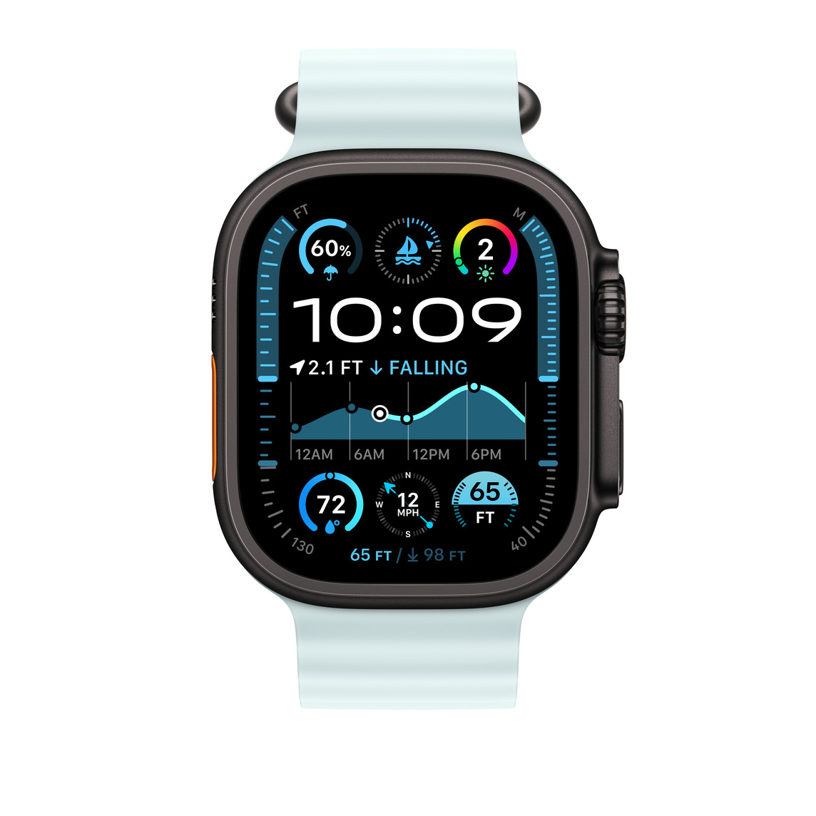 Apple Watch 49mm Band, Ice Blue Ocean Band, Black Titanium Finish