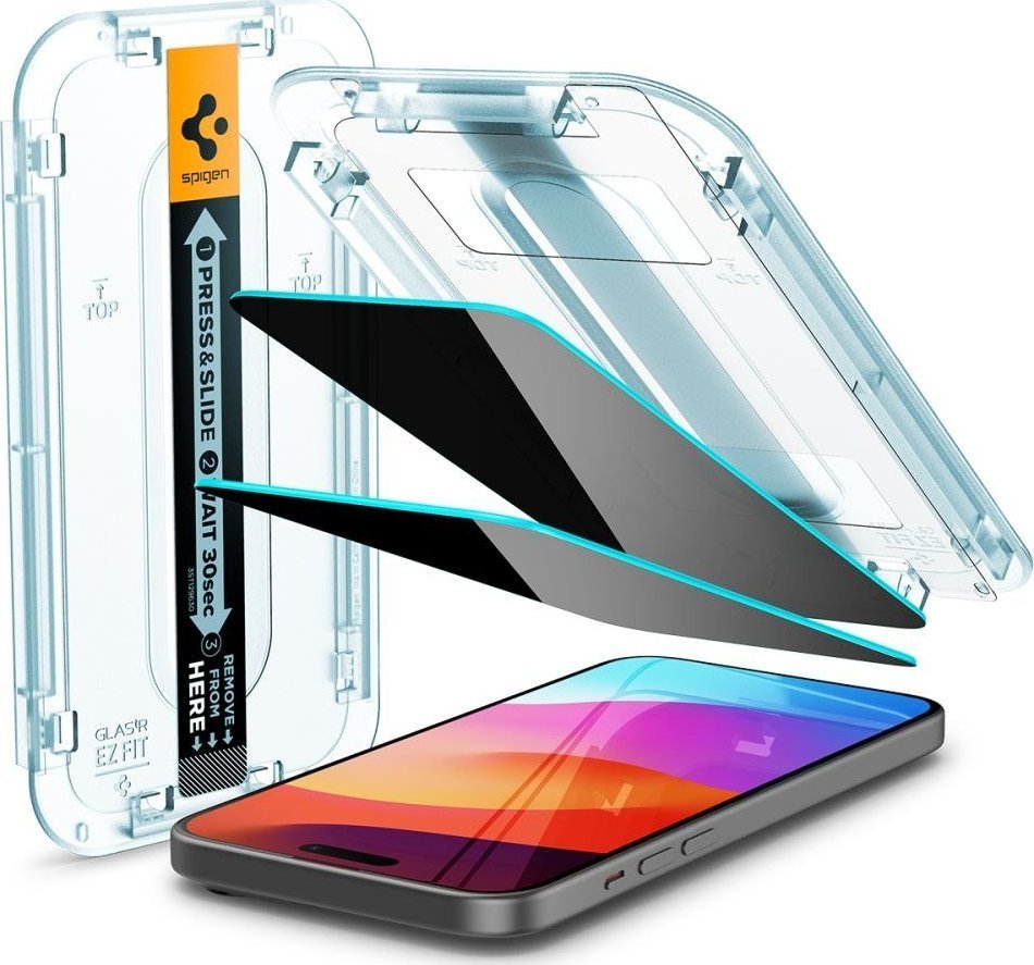 Xham mbrojtës Spigen Ez Fit, iPhone 15 Pro, privatësi, set 2 copë, transparent