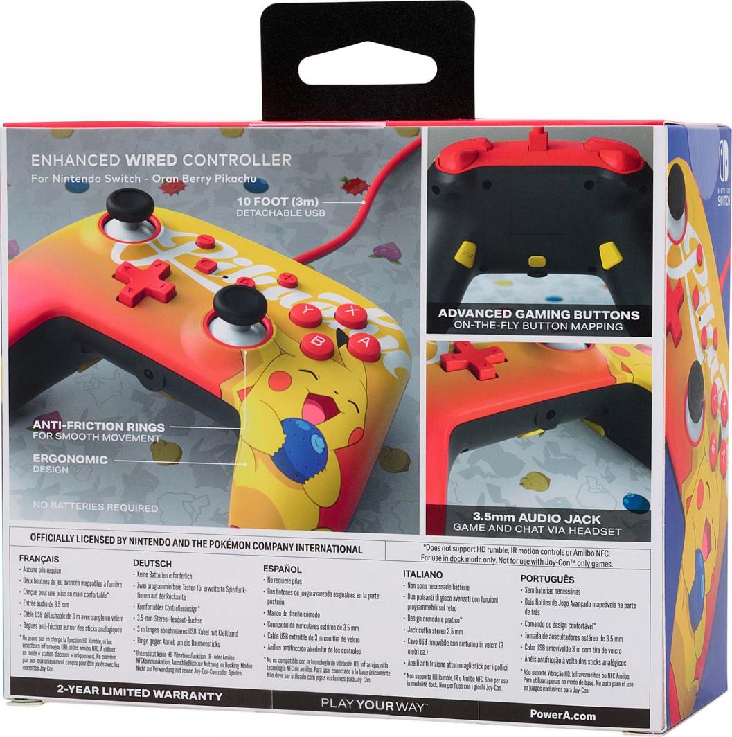 Kontroller PowerA Pokemon: Oran Berry Pikachu, me kabllo, i kuq