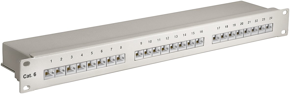Patch panel Wentronic Goobay CAT 6a, 24 porta, STP i blinduar, gri