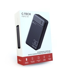 Power Bank C-tech PBPD-30, 30000mAh, QC/PD 3.0, e zezë