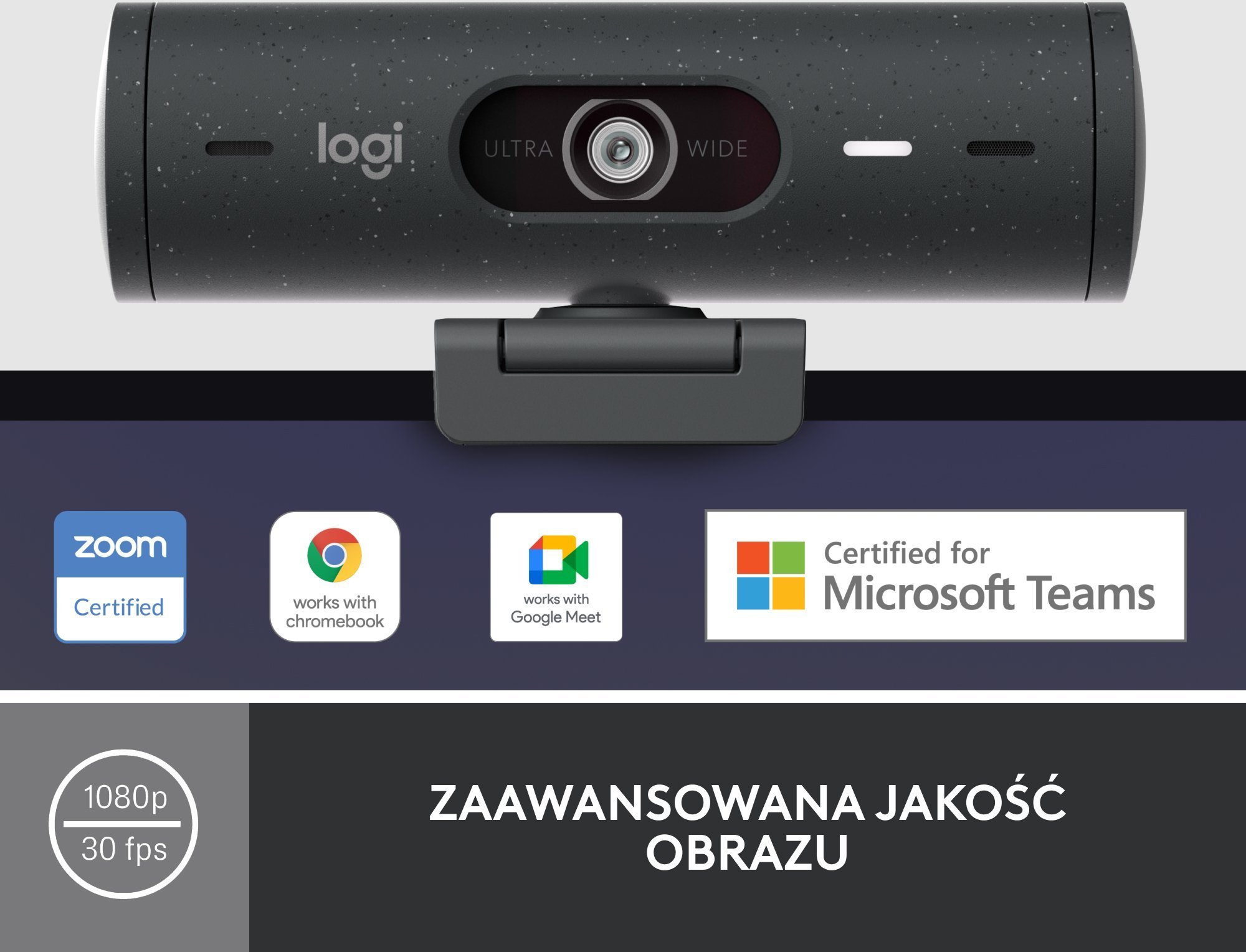 Set kamerë web dhe kufje Logitech Brio 500 Graphite H390, Full HD, USB, gri