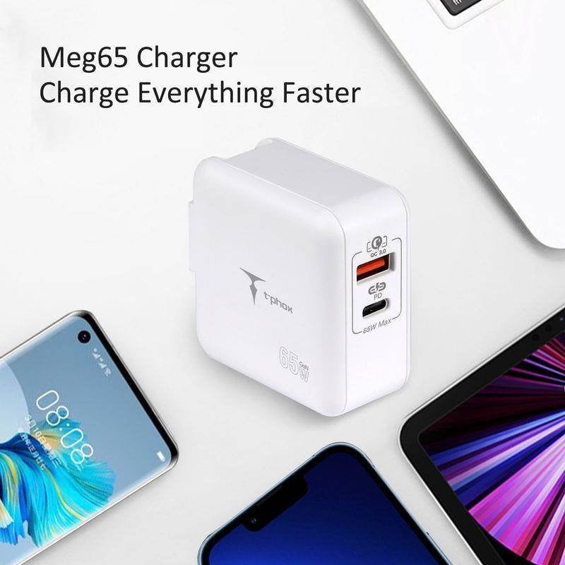 Karikues rrjeti T-Phox MEGA T-PP09 GaN PD, 65W, USB dhe USB C, i bardhë
