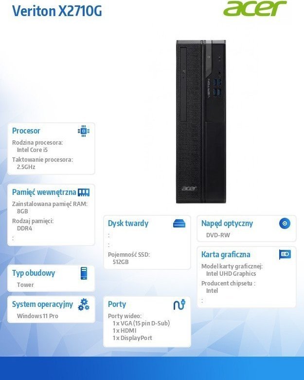 Kompjuter Acer VX2710G, Intel Core i5-13400, 8GB RAM, 512GB SSD