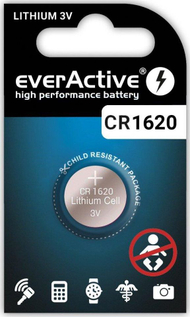Bateri litium everActive CR1620, 3V, monedhë, argjendtë