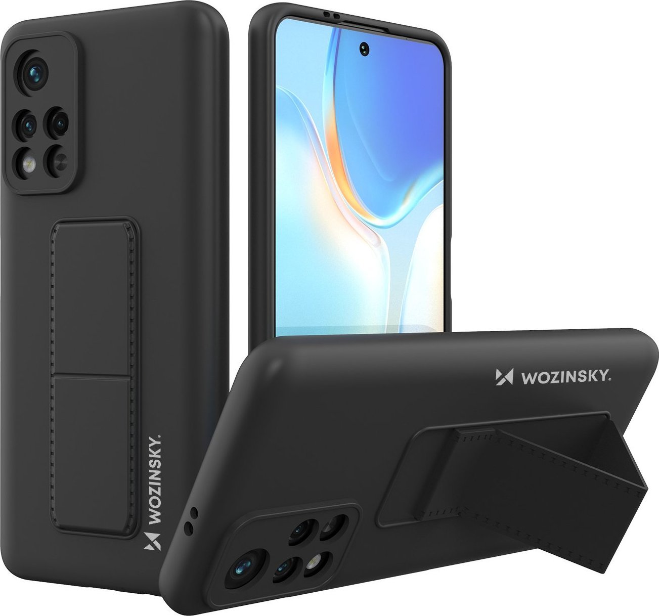 Këllëf silikoni Wozinsky Kickstand Case Xiaomi Redmi Note 11S Note 11, me mbajtëse, i zi