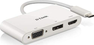 Docking station D-Link DUB-V310 3-in-1 USB-C to HDMI/VGA/DisplayPort, i bardhë