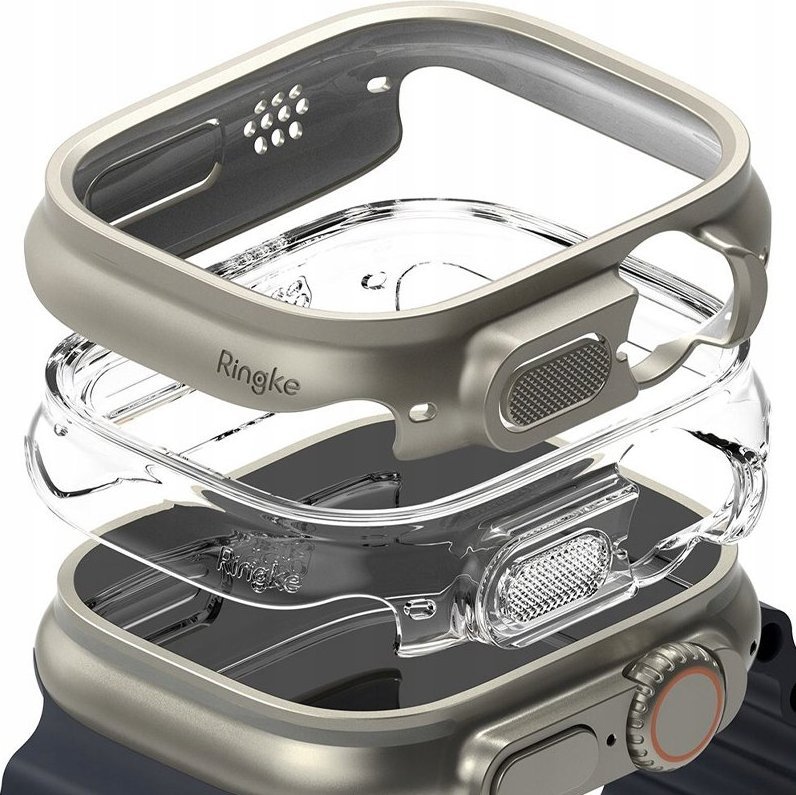 Mbulesë Ringke Slim për Apple Watch Ultra 49mm, set 2 copë, transparente dhe gri titanium