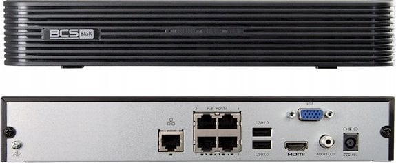 IP рекордер BCS NVR0401 4 канали, PoE, до 4K, црн