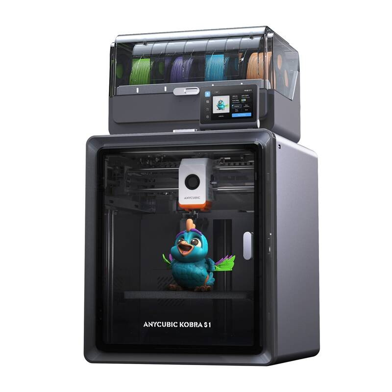 Printer 3D Anycubic Kobra S1 Combo, i mbyllur, me ekran prekje, gri e zezë