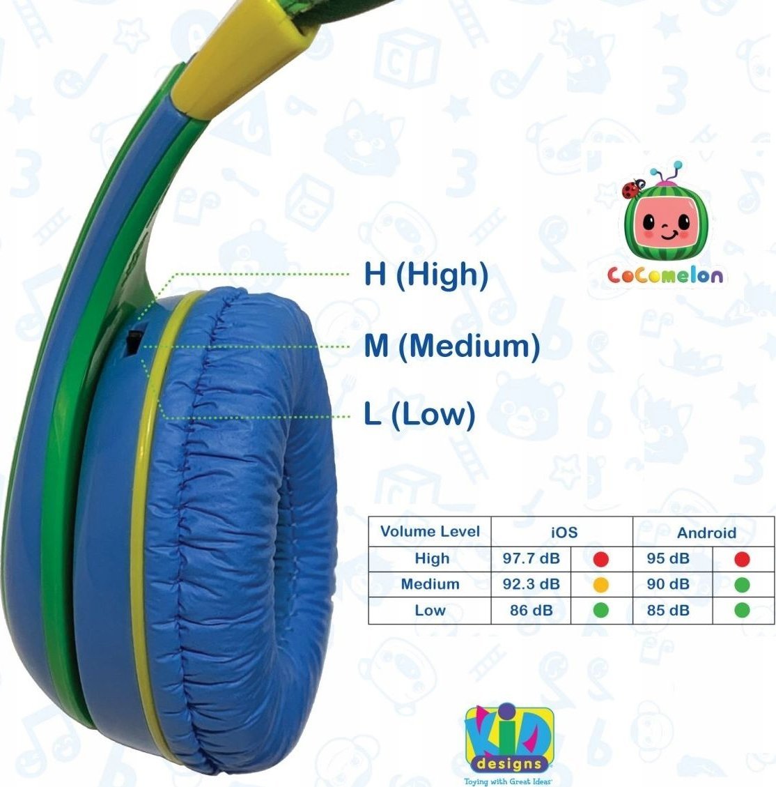 Kufje me kabllo EKids Cocomelon, për fëmijë, me share port, shumëngjyrëshe