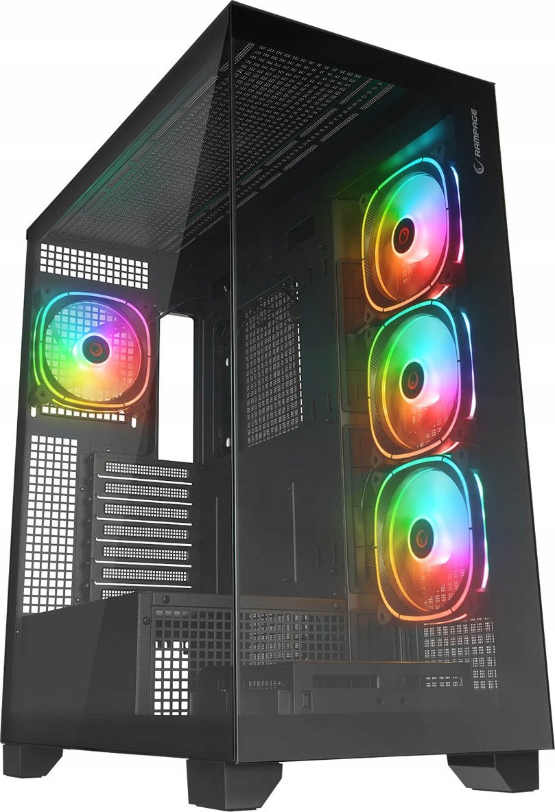 Куќиште за компјутер Rampage Hydra V1, ARGB центар за вентилатори, 4x USB C USB A, црно