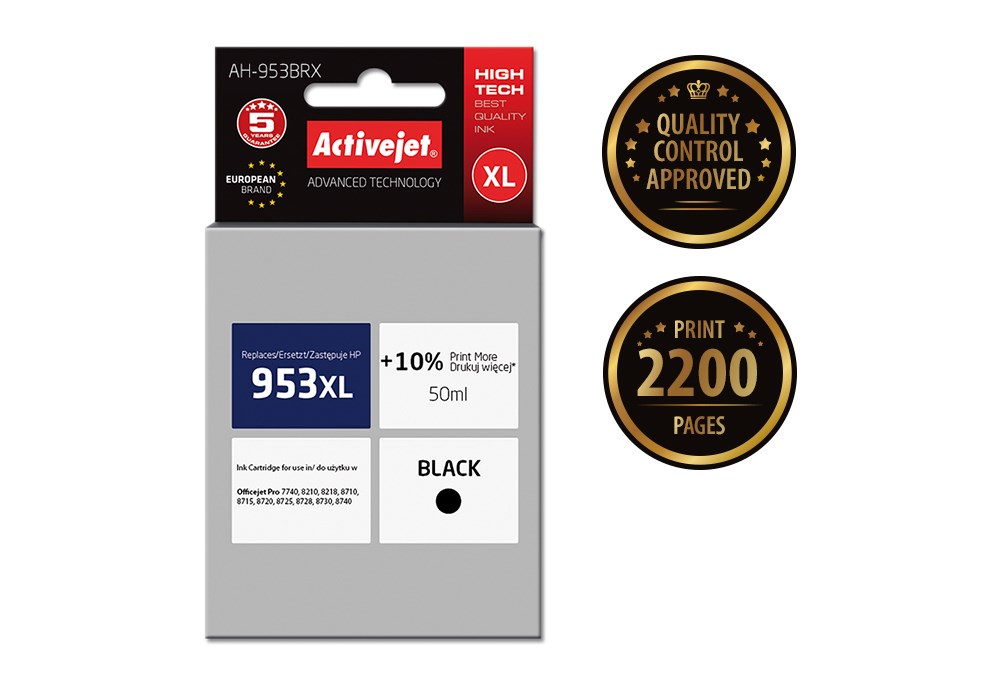 Ngjyrë për printer Activejet AH-953BRX (zëvendësim për HP 953XL L0S70AE), 50 ml, e zezë