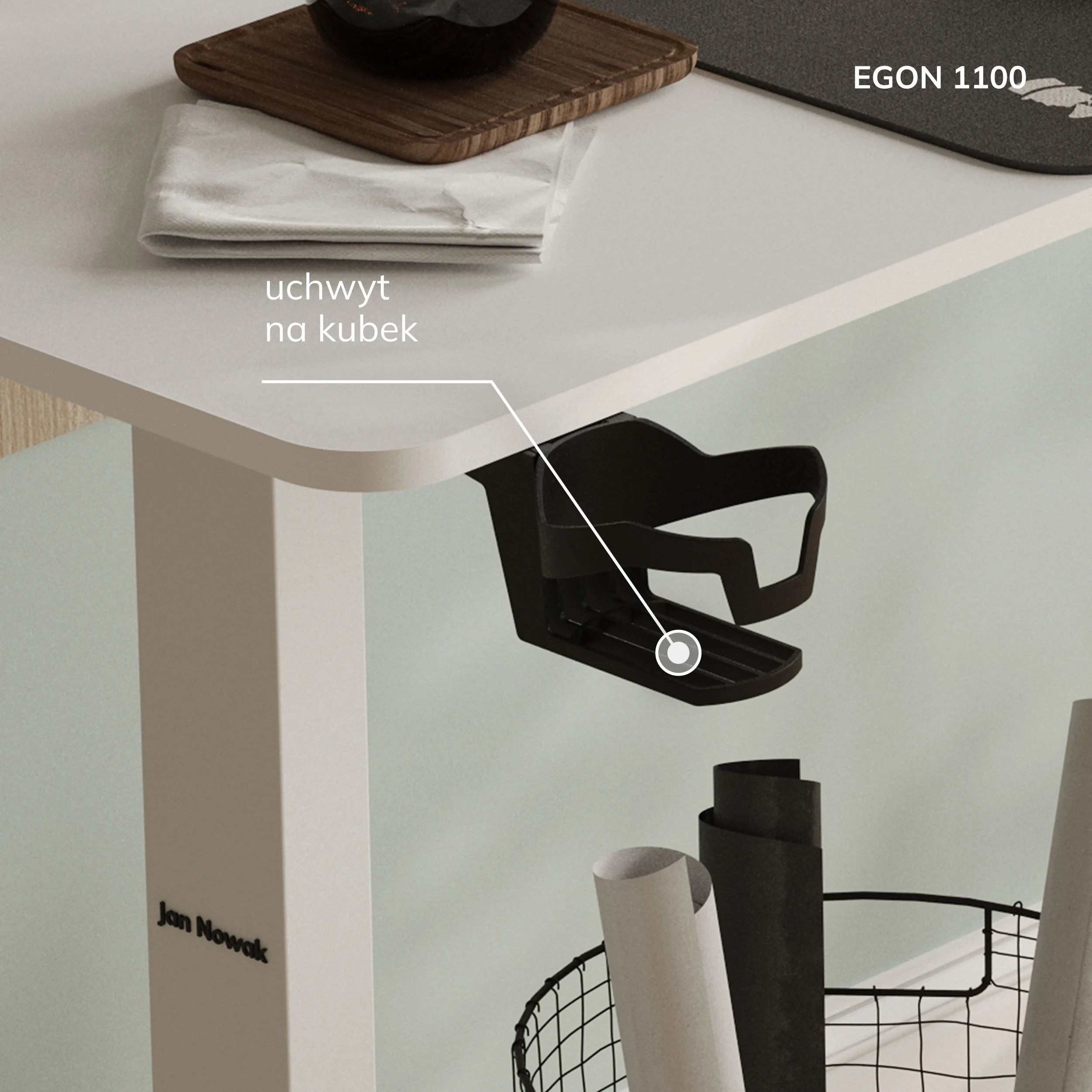 Organizues tavoline elektrik Jan Nowak Egon, i rregullueshëm në lartësi, i bardhë