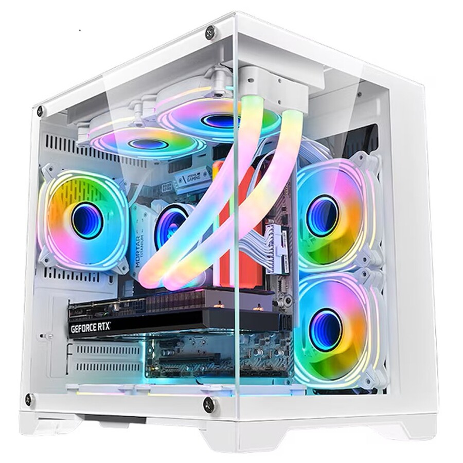 Kasa gaming 1stPLAYER MV5 TP, Micro ATX, 5 ventilatorë aRGB, e bardhë