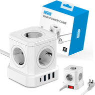 Shpërndarës energjie Newell GaN Power Cube 9in1, 5x AC, USB A dhe USB C, 1.5m, i bardhë