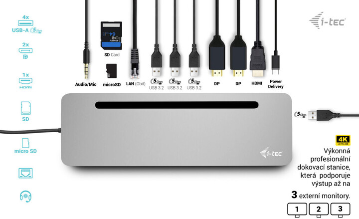 Docking Station i-tec USB-C Metal Ergonomic, 3x 4K Display, PD 100W + i-tec Universal Charger 100 W