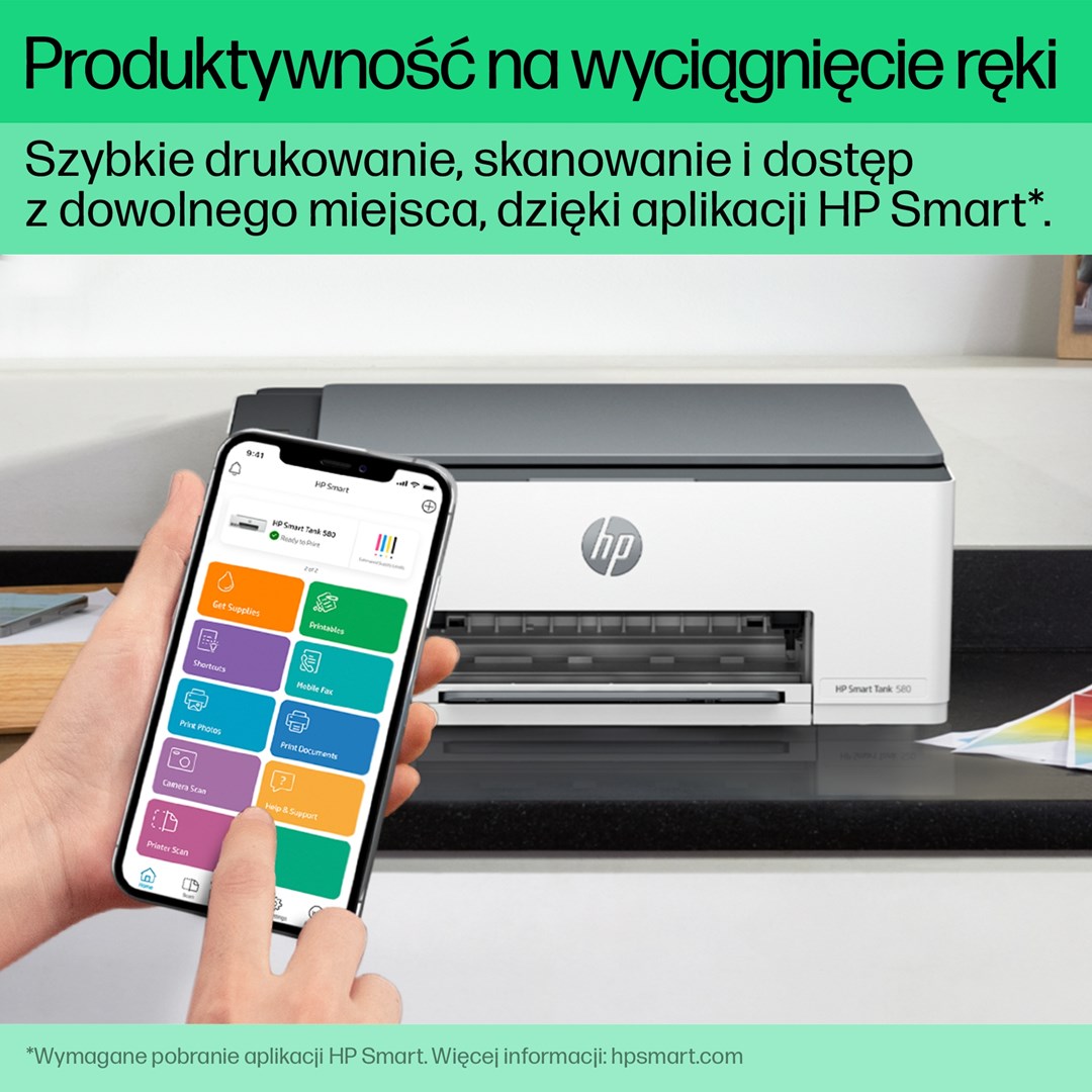 Printer multifunksional HP Smart Tank 580, Inkjet termal, i hirtë