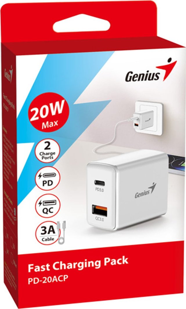 Karikues prizë Genius PD-20ACP, 20W, 2 porta USB-C USB-A, i bardhë