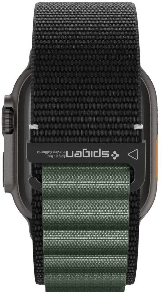 Byzylyk për Apple Watch Spigen WBF1, 44 45 46 49 mm, najlon sportiv, i zi jeshil