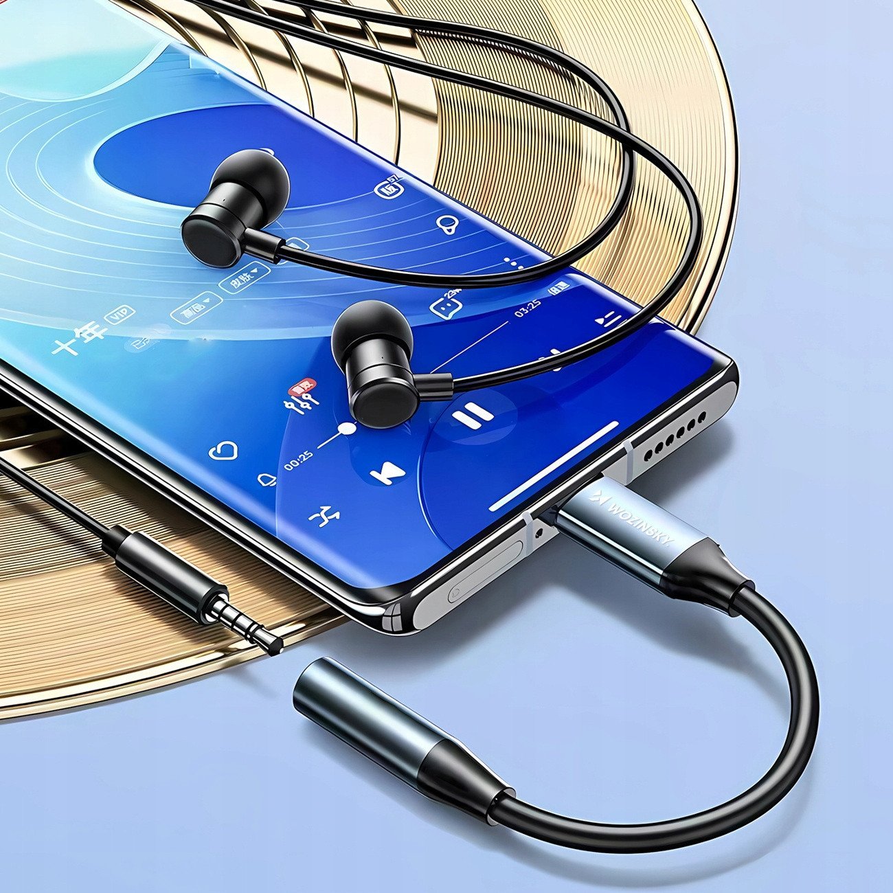 Adapter audio Wozinsky WACM-01, USB-C në 3.5mm, i zi