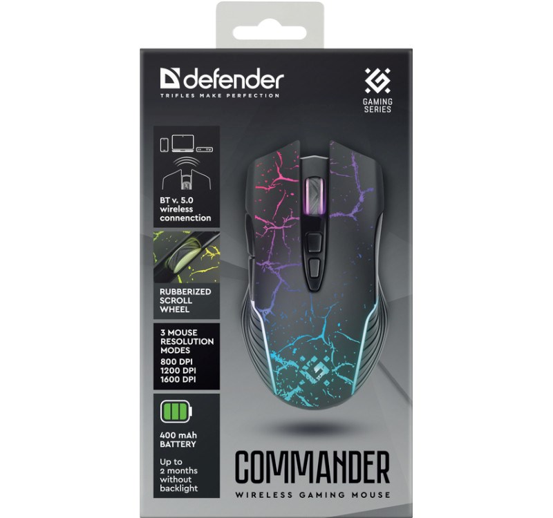 Maus lojërash Defender Commander GM-511, 1600 DPI, Bluetooth 5.0, i zi