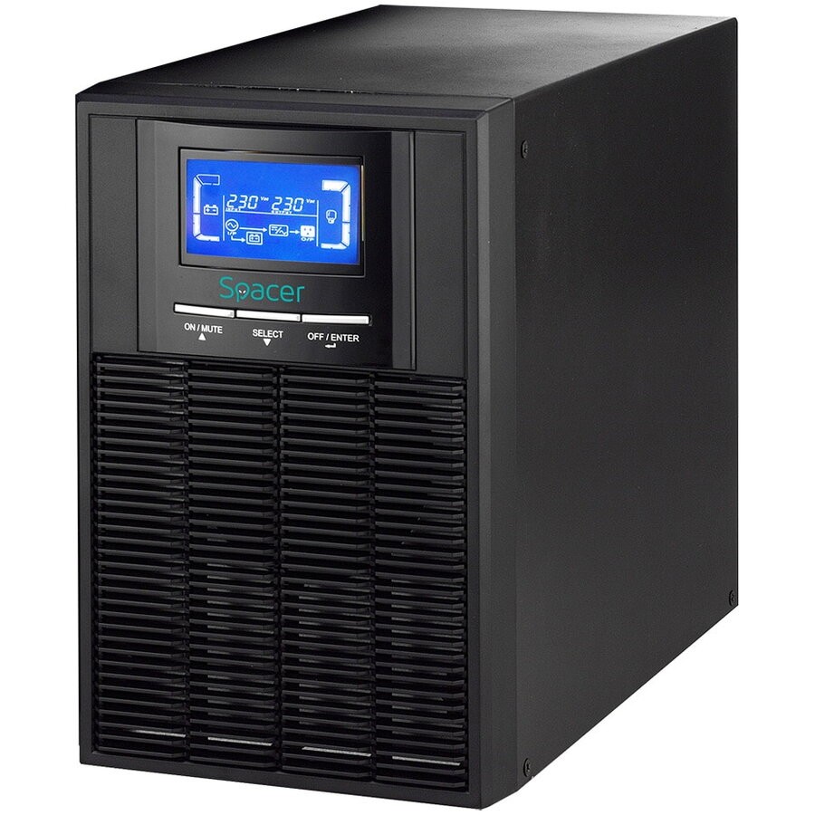 UPS Spacer SPUP-2000D-OLT01, 2000VA 1800W, чист синусен бран, црна боја