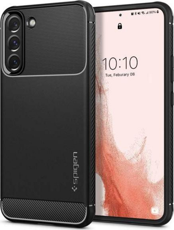 Маска за телефон Spigen Rugged Armor за Samsung Galaxy S22, флексибилна TPU, воена сертификација, мат црна