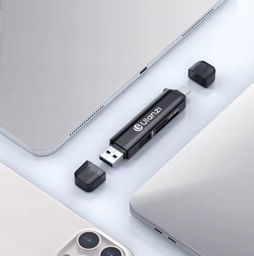 Читач на картички Уланзи CR1 3 во 1, УСБ, за SD и microSD, црн