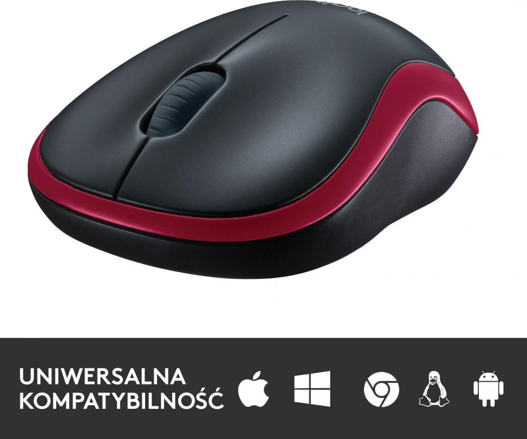 Maus Logitech M185, wireless, USB, i zi dhe i kuq