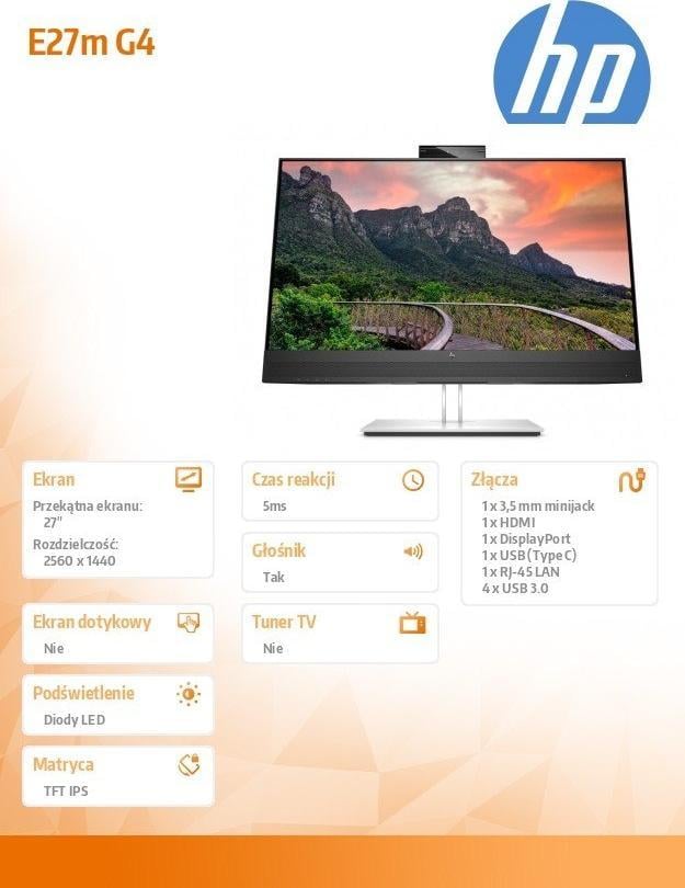 Monitor HP E-Series, 27", IPS, USB-C, i zi / hirtë