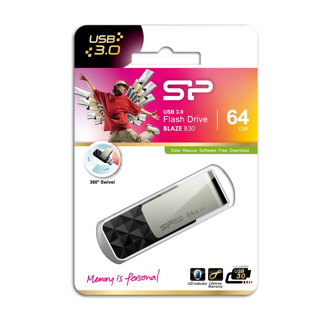 USB Silicon Power Blaze B30, 64GB, USB 3.1, e zezë
