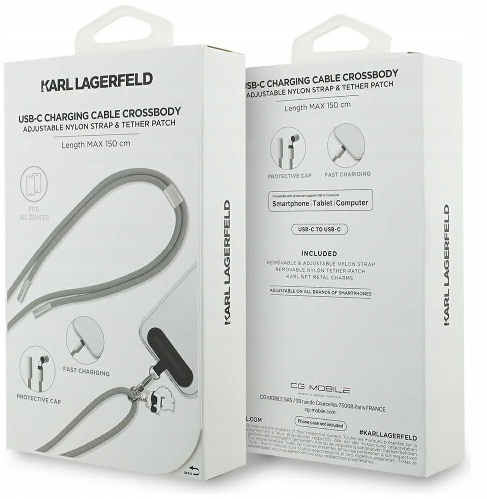 Kабел УСБ Karl Lagerfeld Choupette Charm KLCCUCNMSCKIG, Type C во Type C, 1.5m, сив