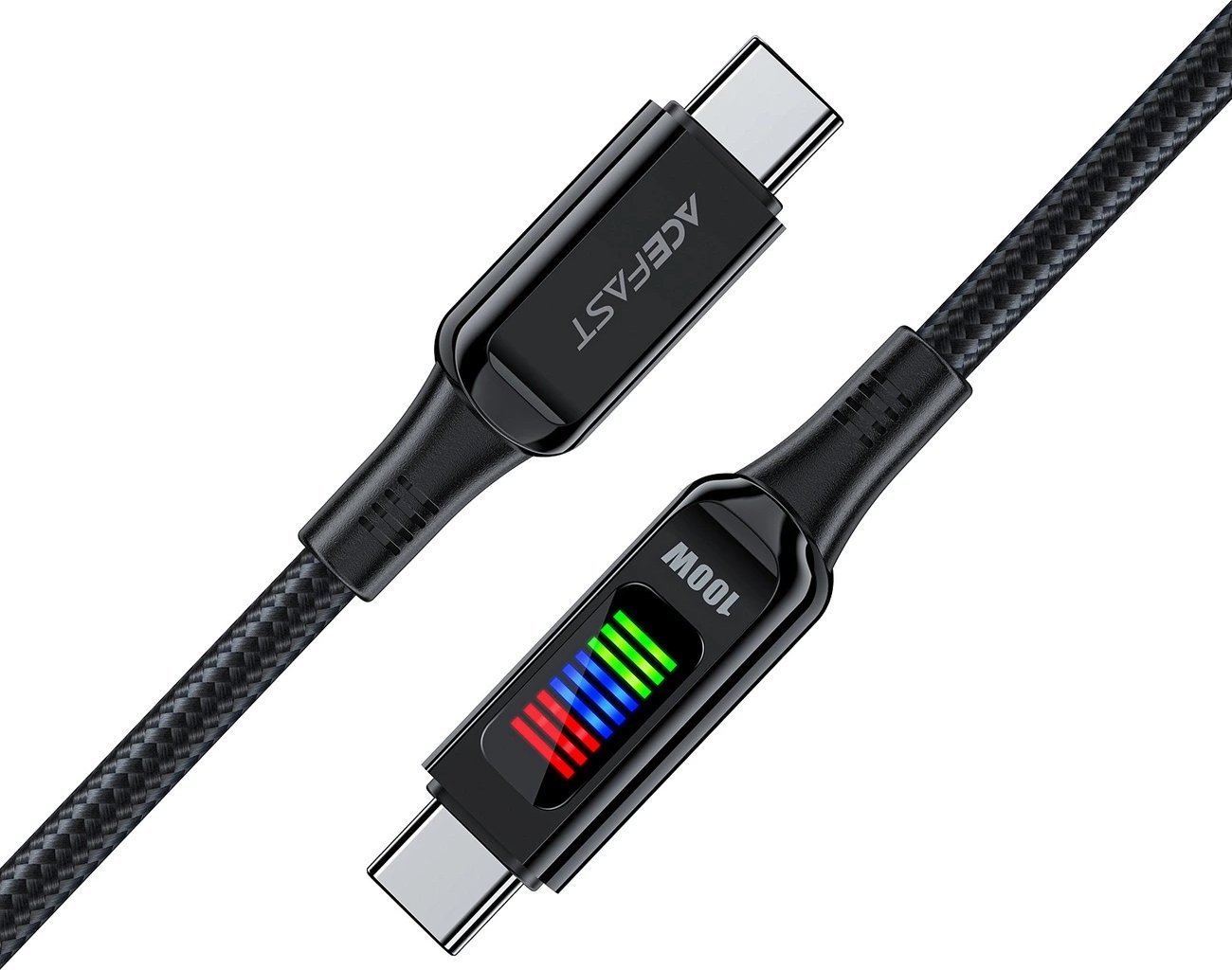 Kabllo karikimi ACEFST USB C në USB C, 100W 5A, ekran LED, e bardhë