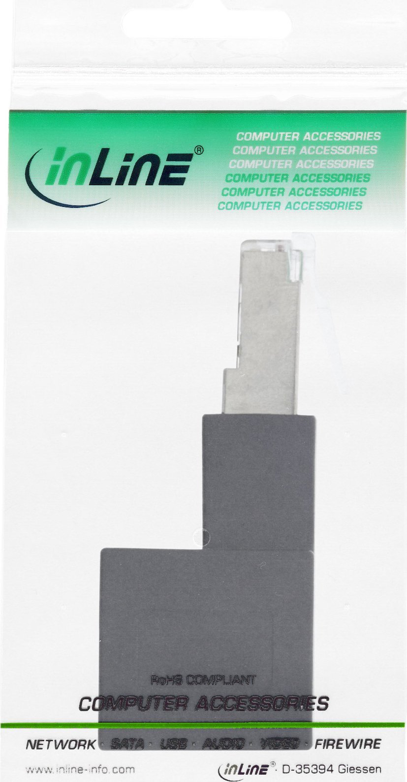 Adapter rrjeti InLine Patch Cord Cat.6A, RJ45 mashkull femër, kënd 90°