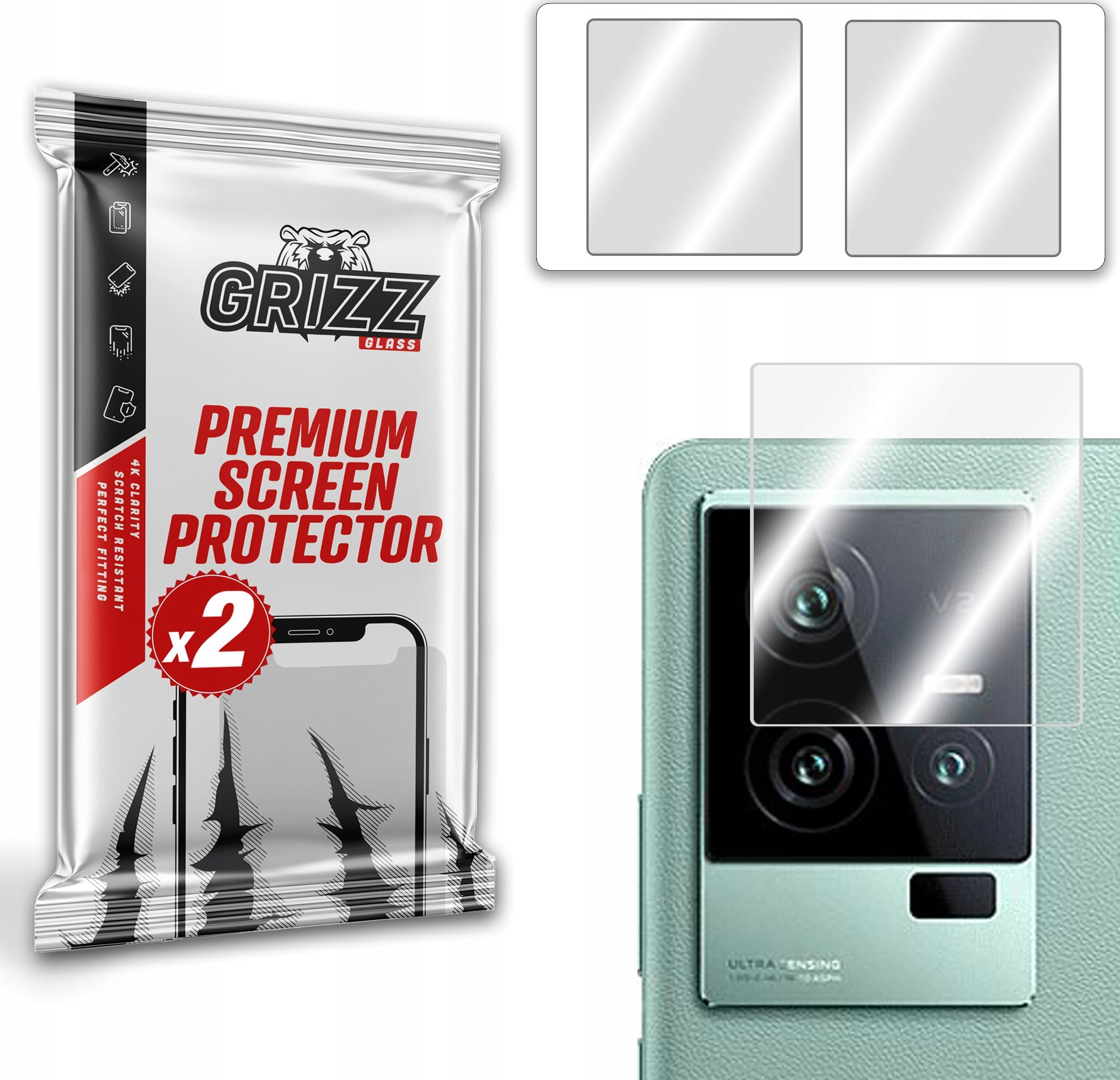 Xham hibrid për kamera GrizzGlass Vivo iQOO 11, set 2 copë, transparent