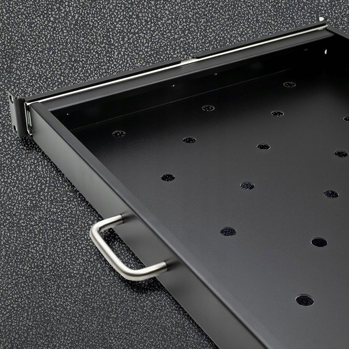 Rafte rrëshqitës Qoltec për kabinet RACK 600x600, me dorezë, i zi