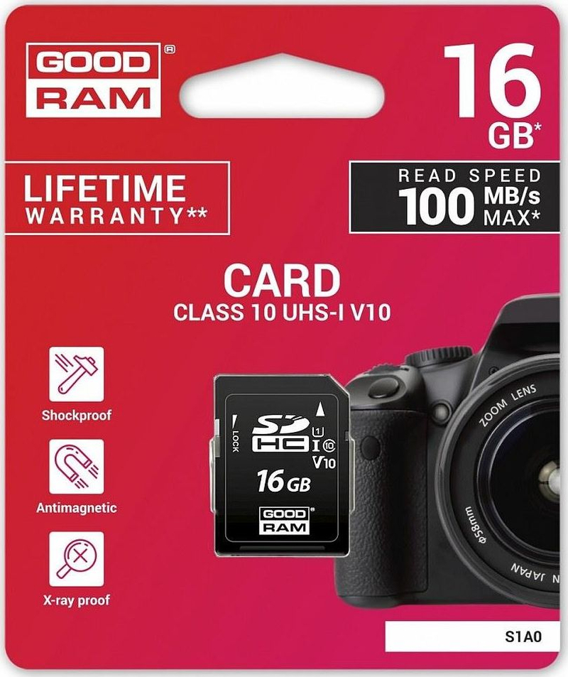 Kartë GoodRam SDHC 16 GB Klasa 10 UHS-I / U1 V10 (S1A0-0160R12)