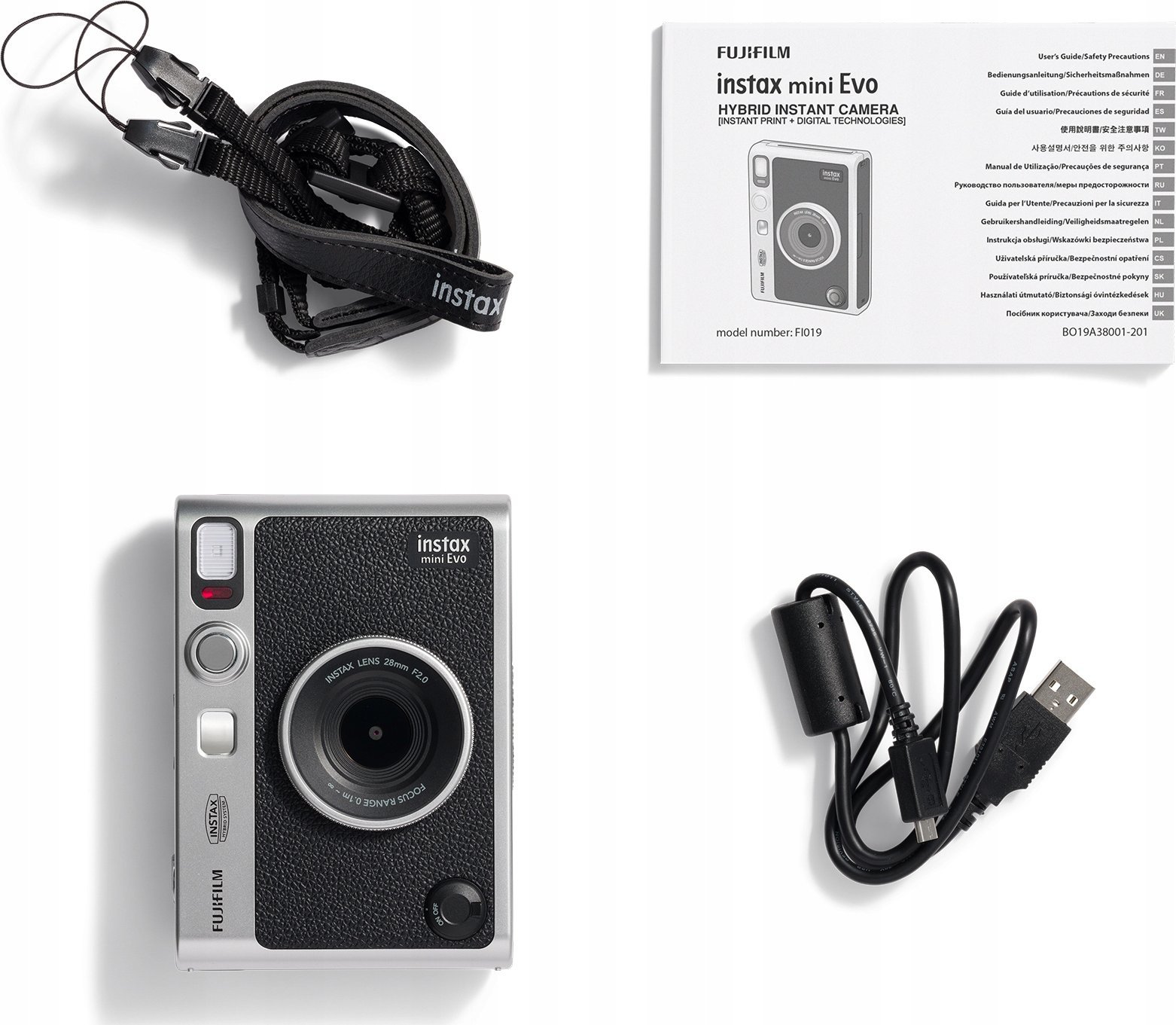 Aparat fotografik instant Fujifilm Instax Mini Evo, USB C, me Bluetooth, kafe