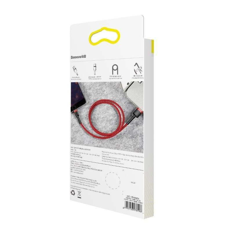Kabllo USB Baseus USB A në Lightning, 0.5 m, 2.4A, e kuqe