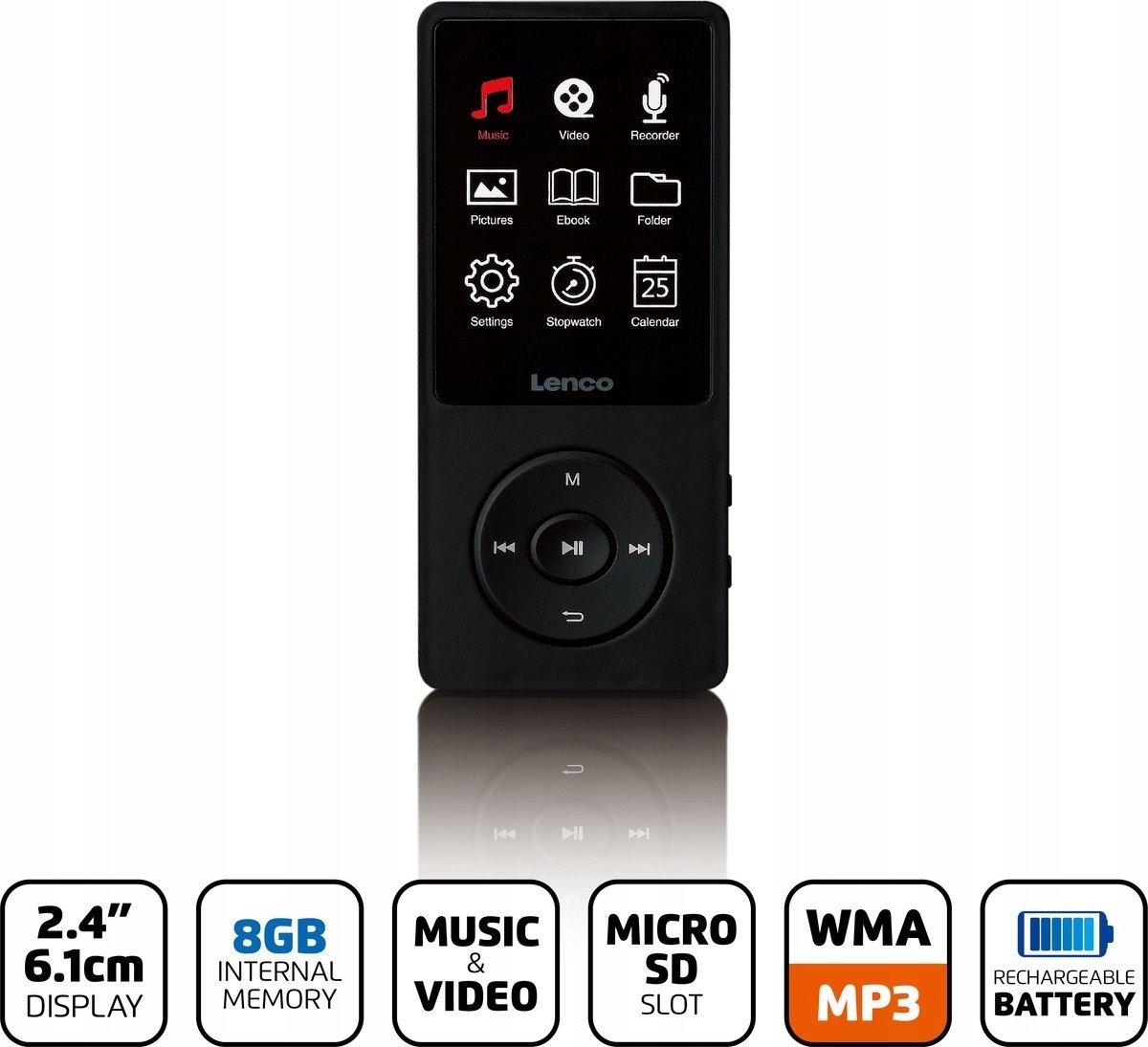 MP4 player Lenco Xemio-669BK, ekran i madh, 8GB, gri