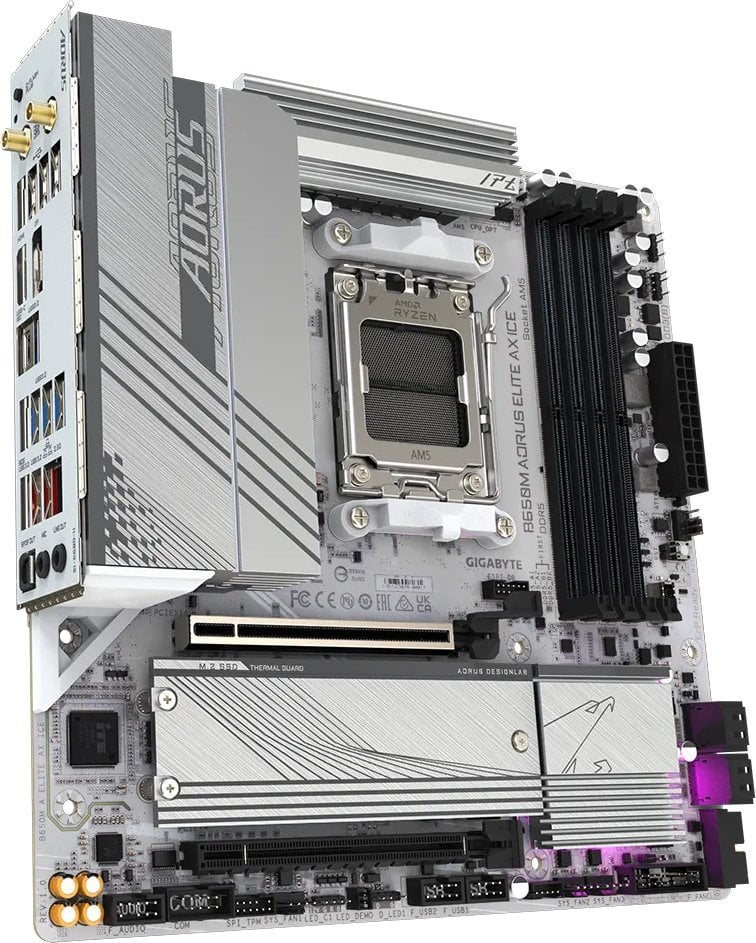 Pllakë amë Gigabyte B650M AORUS ELITE AX ICE, AMD B650, Socket AM5, 4 slota, Bluetooth, Wi-Fi 6, Micro ATX