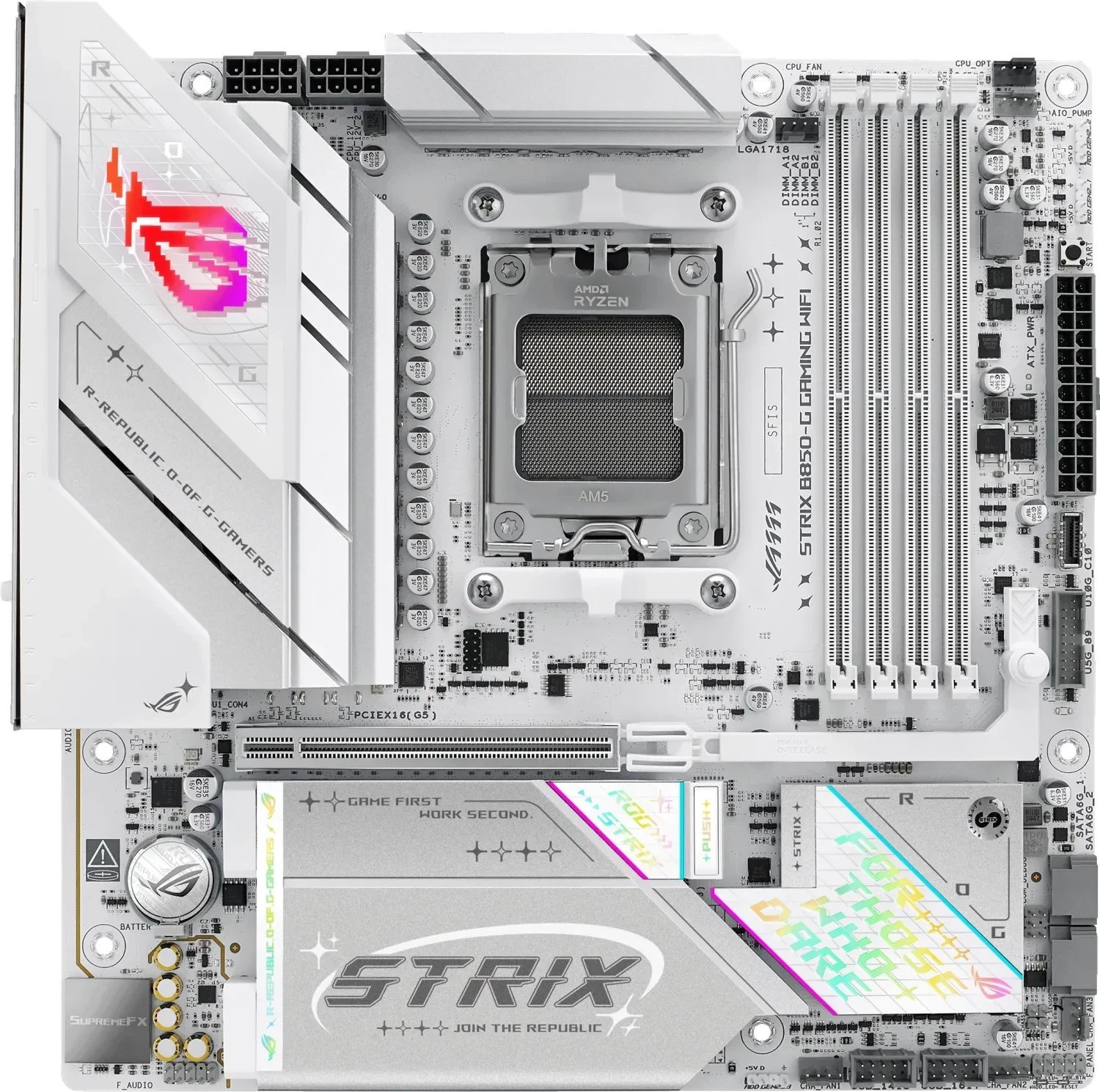 Pllakë amë ASUS ROG STRIX B850 G GAMING WIFI, Socket AM5, DDR5, Micro ATX, e bardhë