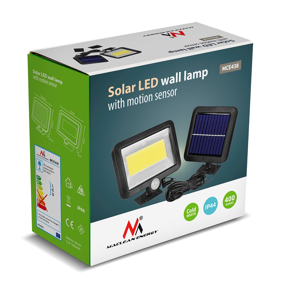 Prozhektor LED me sensor Maclean MCE438, solar, për jashtë, i zi