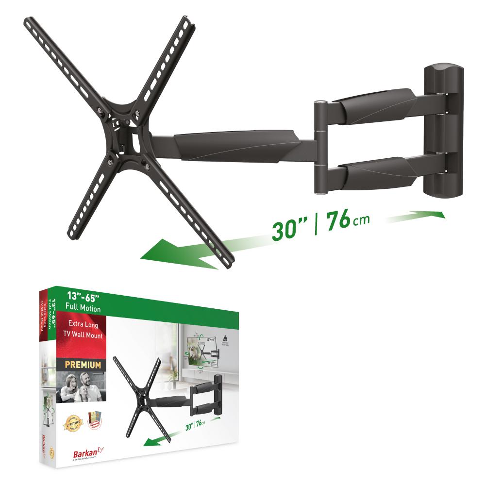 Kllapë murale për TV Barkan, 13" 65", krah 76cm, deri 36kg, e zezë