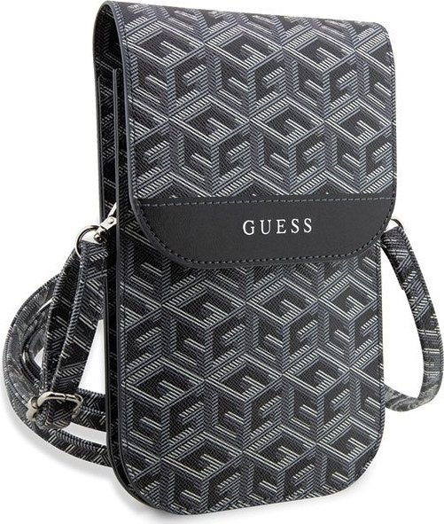 Çantë crossbody Guess GCube Stripe, lëkurë ekologjike, me rrip të rregullueshëm, e zezë