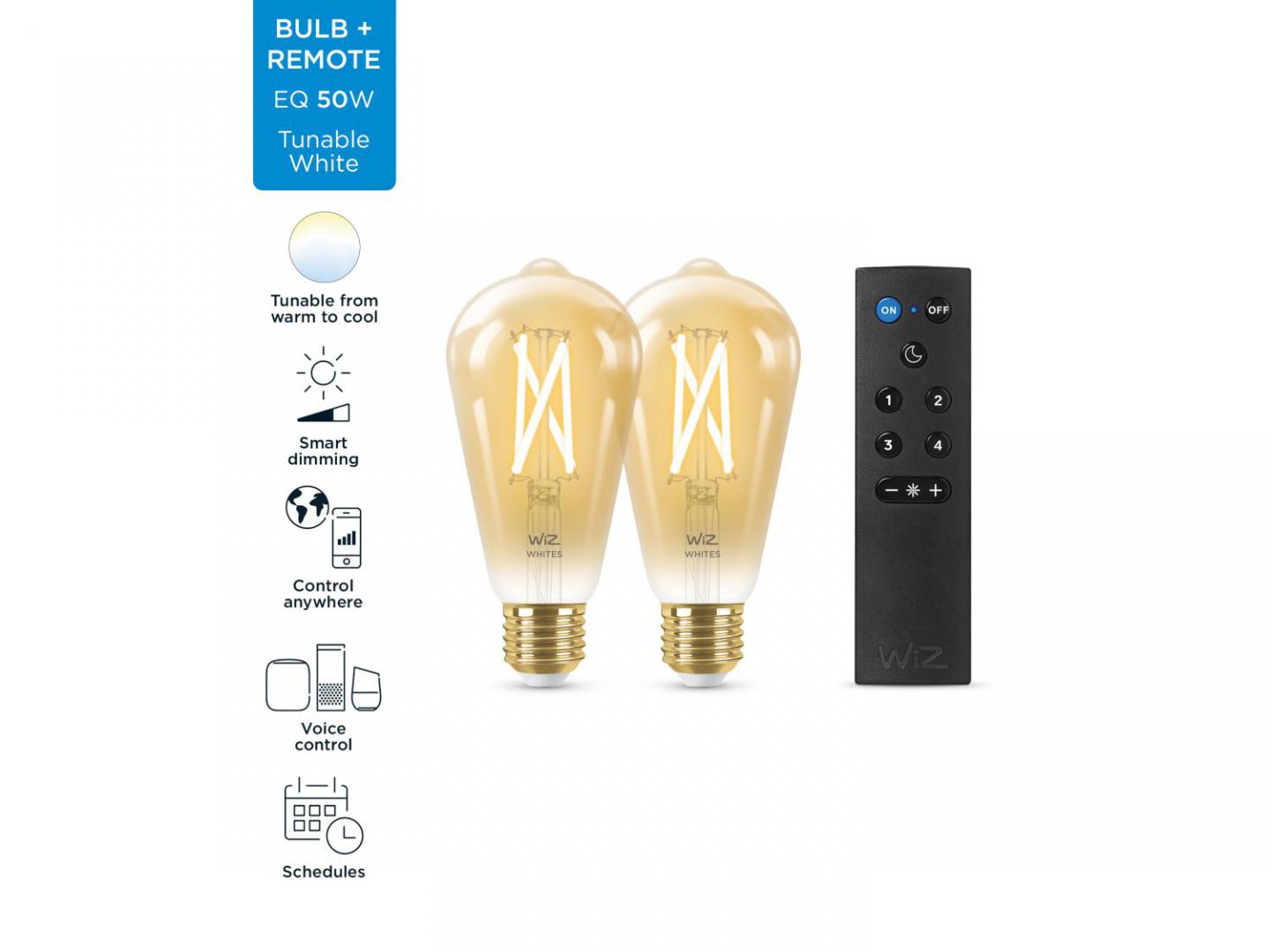 Set llamba smart WiZ ST64 Edison, 7W, E27, 2 copë me telekomandë